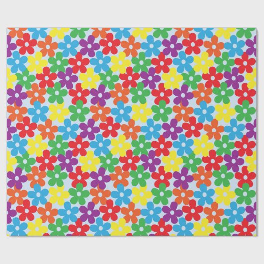 Bunte Blumen auf hellblauem Verpackungs-Papier Geschenkpapier (Flach)