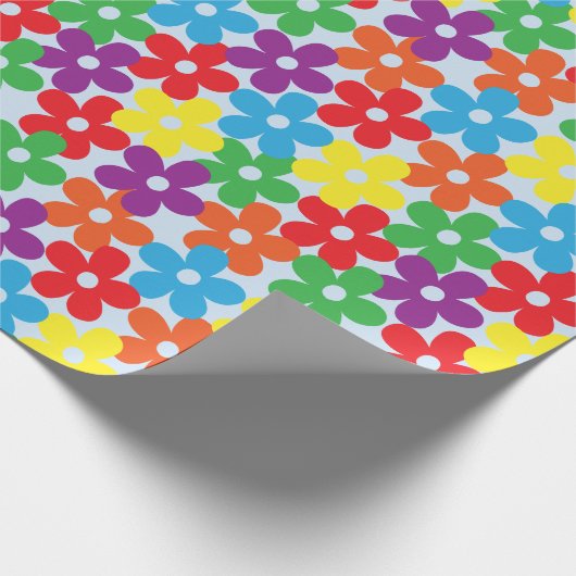 Bunte Blumen auf hellblauem Verpackungs-Papier Geschenkpapier (Ecke)