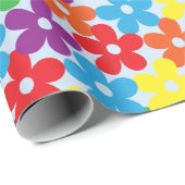 Bunte Blumen auf hellblauem Verpackungs-Papier Geschenkpapier (Rolleneckpunkt)