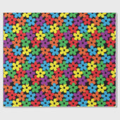 Bunte Blumen auf schwarzem Verpackungs-Papier Geschenkpapier (Flach)