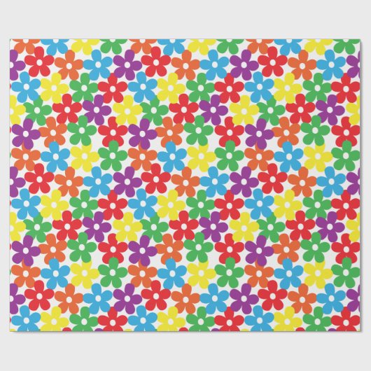 Bunte Blumen auf weißem Verpackungs-Papier Geschenkpapier (Flach)