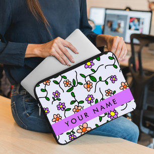 Bunte Blumen, blauer Hintergrund, Lila Laptopschutzhülle