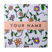 Bunte Blumen, blauer Hintergrund, Orange Fliese (Vorderseite)
