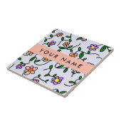 Bunte Blumen, blauer Hintergrund, Orange Fliese (Seite)