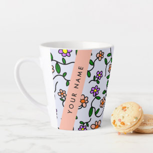 Bunte Blumen, blauer Hintergrund, Orange Milchtasse