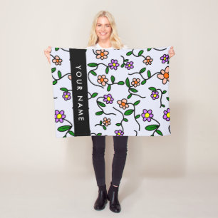Bunte Blumen, blauer Hintergrund, Schwarz Fleecedecke