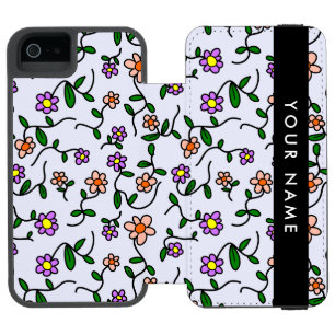 Bunte Blumen, blauer Hintergrund, Schwarz Incipio Watson™ iPhone 5 Geldbörsen Hülle