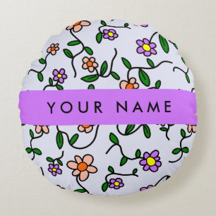 Bunte Blumen, blauer Hintergrund, Violett Rundes Kissen