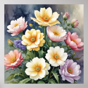 Bunte Blumen Elegante Aquarellmalerei Poster