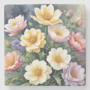 Bunte Blumen Elegante Aquarellmalerei Steinuntersetzer