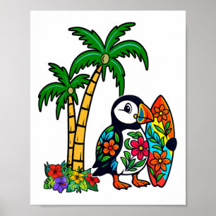 Bunte Blumen Floral Papageientaucher Surfer Surfen Poster