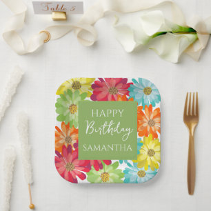 Bunte Blumen Frohe Geburtstagsfeier Pappteller