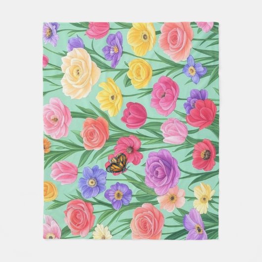 Bunte Blumen-/Frühlingsrose Fleecedecke (Vorderseite)