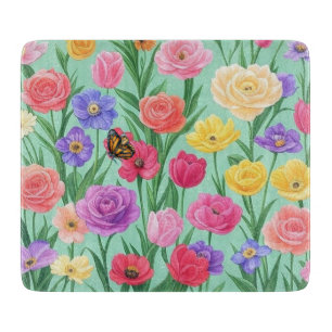 Bunte Blumen-/Frühlingsrose Schneidebrett