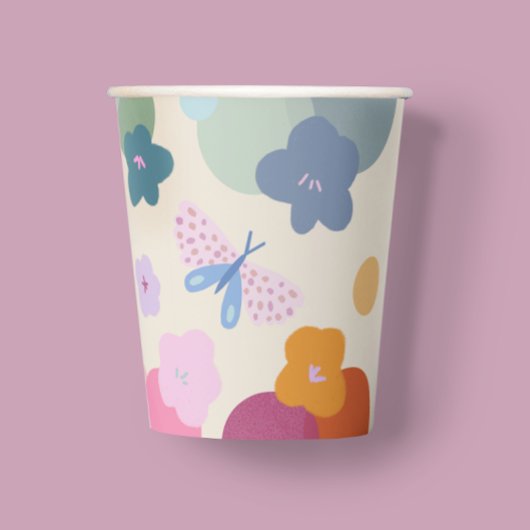Bunte Blumen Geburtstag Dopamin Papier Pappbecher