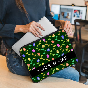 Bunte Blumen, Grüner Hintergrund, Schwarz Laptopschutzhülle