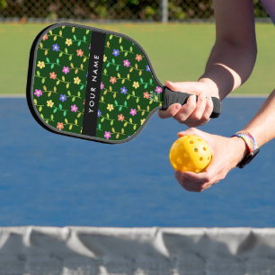 Bunte Blumen, Grüner Hintergrund, Schwarz Pickleball Schläger