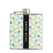 Bunte Blumen, Hellgrüner Hintergrund, Schwarz Flachmann (Vorderseite)
