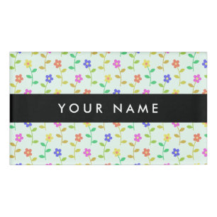 Bunte Blumen, Hellgrüner Hintergrund, Schwarz Namenschild