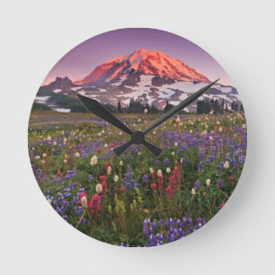 Bunte Blumen im regnerischeren Nationalpark Runde Wanduhr