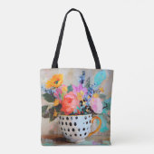 Bunte Blumen in einer Tasse mit Punkten Tasche (Rückseite)