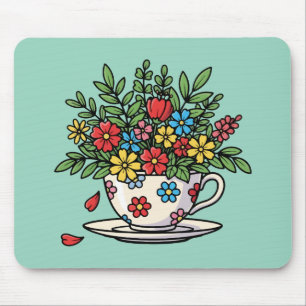 Bunte Blumen in einer Vintage-Teetasse Mousepad