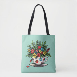 Bunte Blumen in einer Vintage-Teetasse Tasche
