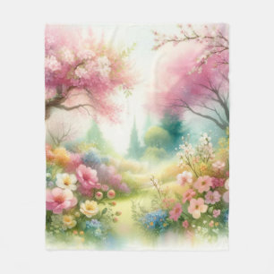 Bunte Blumen in sanften Pastellfarben Aquarell  Fleecedecke