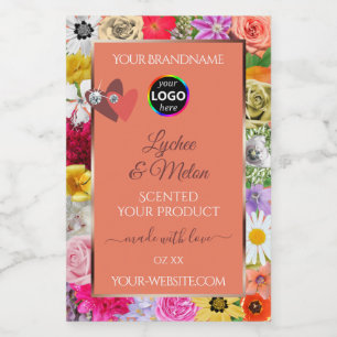 Bunte Blumen-Lachs-Produktetiketten Herzen-Logo Lebensmitteletikett