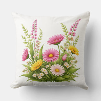 Bunte Blumen mit Blättern und Knospen Kissen