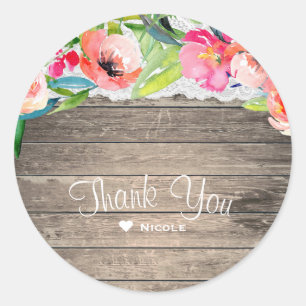Bunte Blumen Moderne Florale Eleganz Holz & Spitze Runder Aufkleber