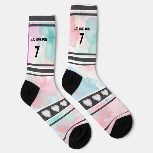 Bunte Blumen - Name Nummer Socken (Rechts)