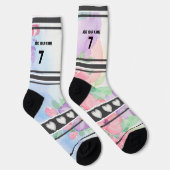 Bunte Blumen - Name Nummer Socken (Rechts)