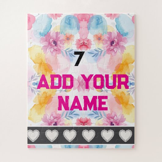 Bunte Blumen - Name Nummer Socken Puzzle (Vertikal)
