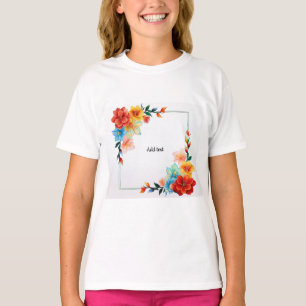 Bunte Blumen Rahmen, VORLAGE, TEXT HINZUFÜGEN T-Shirt