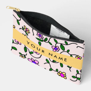 Bunte Blumen, Rosa Hintergrund, Gelb Zubehörtasche