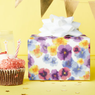 Bunte Blumen Stiefmütterchen Muster Elegantes Boho Geschenkpapier