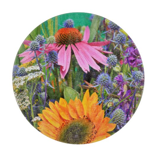 Bunte Blumen und Distel-Foto Schneidebrett (Vorderseite)