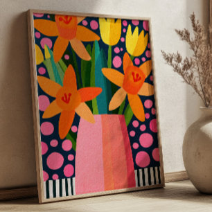 Bunte Blumen Vase Elegante Blumenkunst Poster