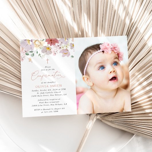 Bunte Blumen, Wildblumen, Boho, Konfirmation Einladung