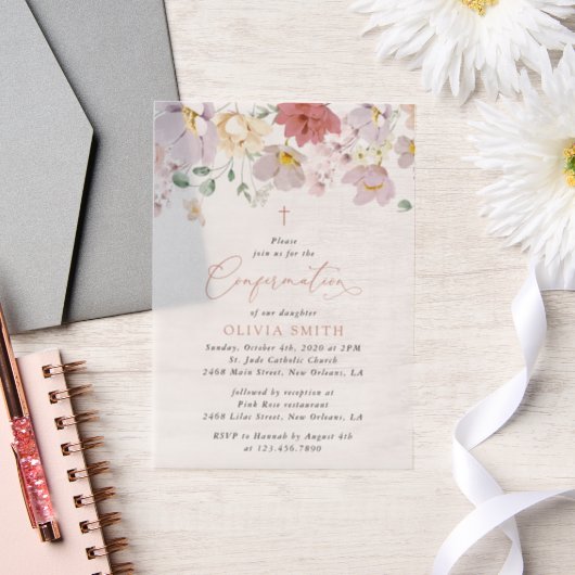 Bunte Blumen, Wildblumen, Boho, Konfirmation Pergament Einladungen (Hochzeit)