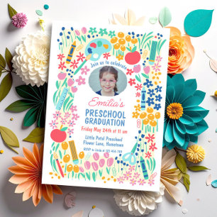 Bunte Blumenfoto Vorschulabschluss Einladung