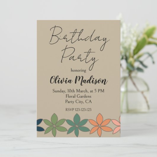Bunte Blumengeburt Einladung (Stehend Vorderseite)