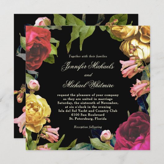 Bunte blumengeschichtliche Hochzeit Einladung (Vorne/Hinten)