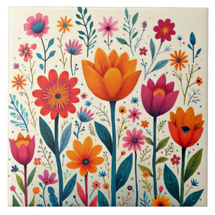 Bunte Blumenkunstillustration, Fliese