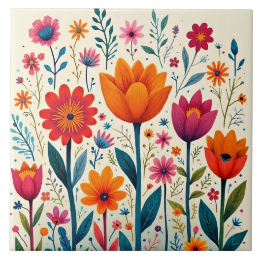 Bunte Blumenkunstillustration, Fliese (Vorderseite)