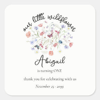 Bunte Blumenstrauß-Tischdekoration zur 1. Geburtst Quadratischer Aufkleber