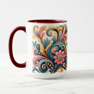 Bunte Blumige Volkskunst Keramik Tasse