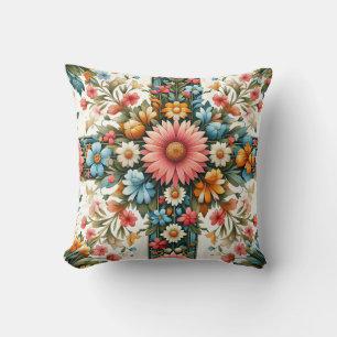 Bunte Blumige Volkskunst-Kissen - Boho-Blumen-Kiss Kissen
