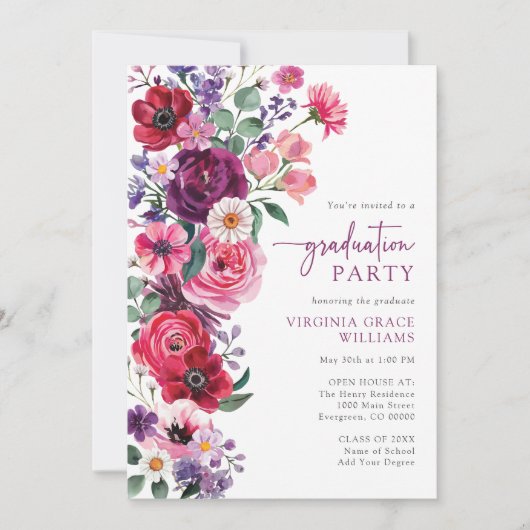 Bunte Blütenschülerparty Einladung (Vorderseite)